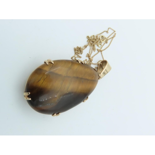 787 - Vintage 9 Carat Yellow Gold Mounted Ladies Tigers Eye Pendant Mounted on 9 Carat Gold Chain with 9 C... 