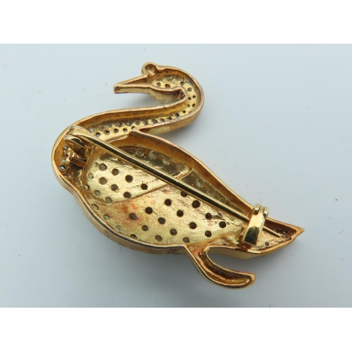 789 - Citrine and Sea Pearl Decorated Gilded Silver Vintage Swan Motif Ladies Brooch