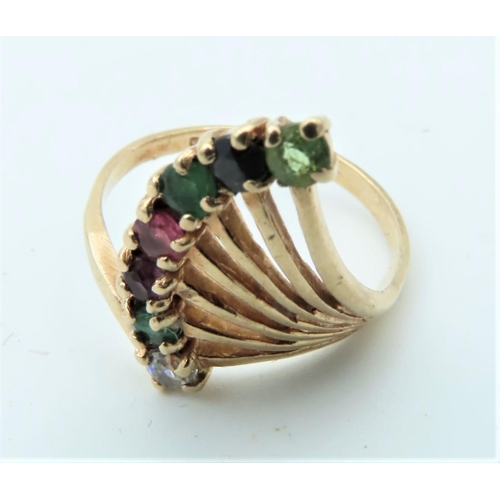 790 - Dearest Gem Stone Code Motif Ring Mounted on 9 Carat Gold Band Ring Size H and a Half