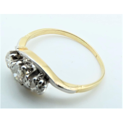 794 - Ladies Three Stone Diamond Ring Mounted on 9 Carat Gold Ring Size L and a Half