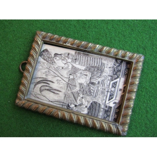 80 - Antique Indian Drawing on Ivory contained within Frame Approximately 3 Inches High Finely Detailed D... 