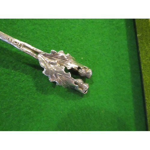 804 - Scottish Solid Silver Commemorative Spoon with Thistle Motif. Spoon Approximately 7 Inches Long Cont... 