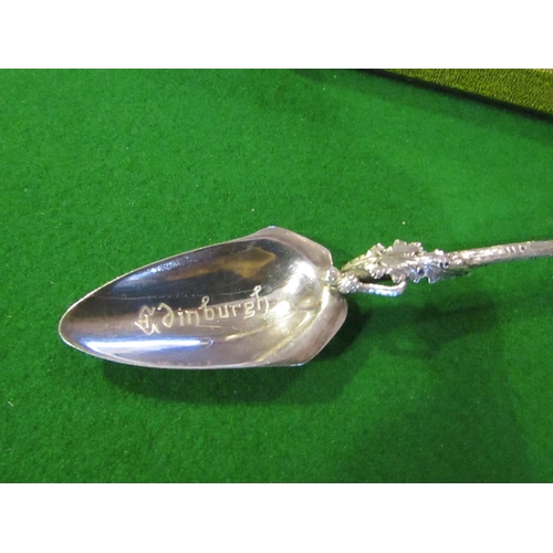 804 - Scottish Solid Silver Commemorative Spoon with Thistle Motif. Spoon Approximately 7 Inches Long Cont... 