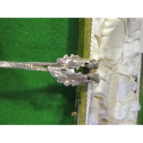 804 - Scottish Solid Silver Commemorative Spoon with Thistle Motif. Spoon Approximately 7 Inches Long Cont... 