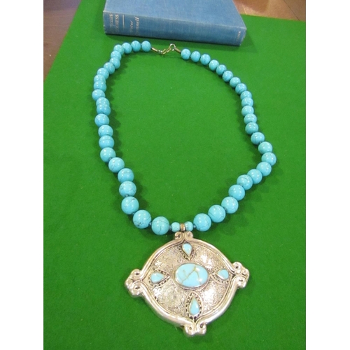 806 - Solid Silver Mounted Ladies Turquoise Set Bead Necklace