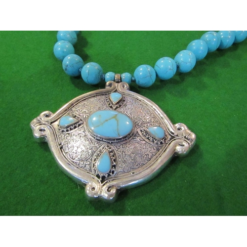 806 - Solid Silver Mounted Ladies Turquoise Set Bead Necklace