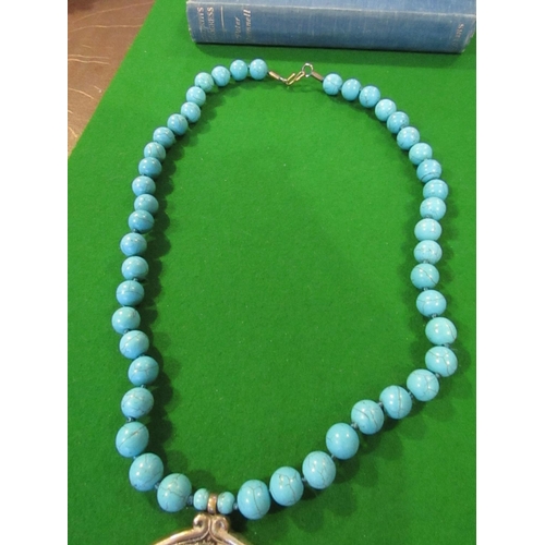 806 - Solid Silver Mounted Ladies Turquoise Set Bead Necklace