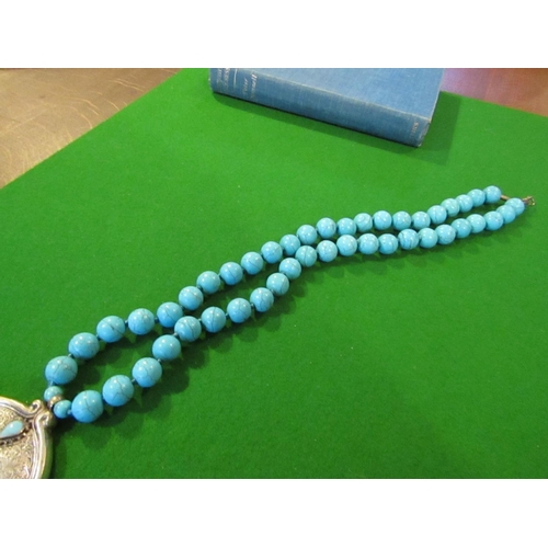 806 - Solid Silver Mounted Ladies Turquoise Set Bead Necklace