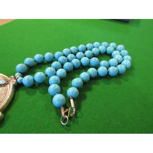 806 - Solid Silver Mounted Ladies Turquoise Set Bead Necklace