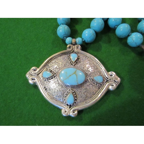 806 - Solid Silver Mounted Ladies Turquoise Set Bead Necklace