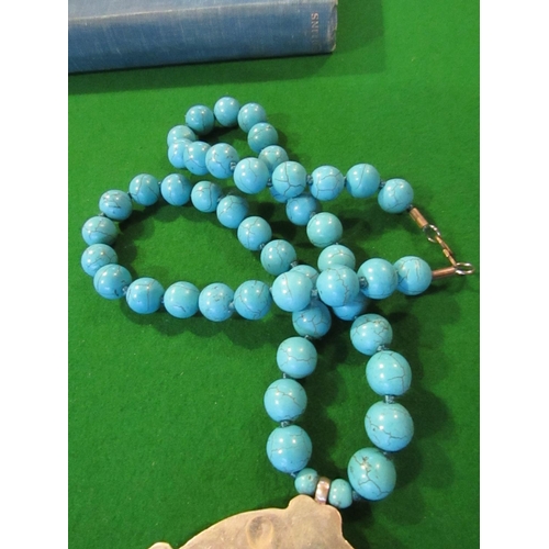 806 - Solid Silver Mounted Ladies Turquoise Set Bead Necklace