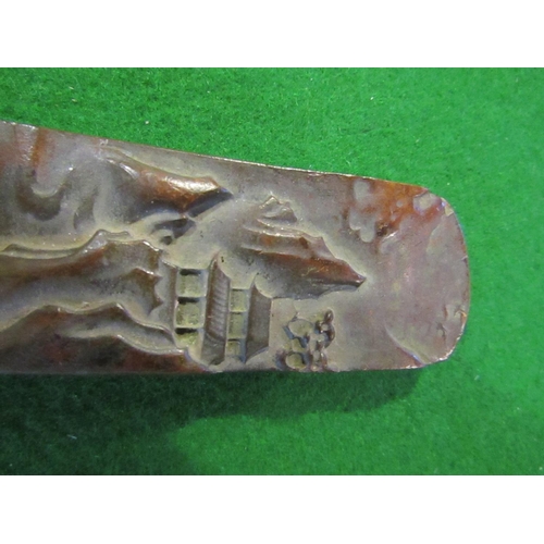 808 - Chinese Bronze Paperweight Tablet Form Attractively Detailed with Mountain Scene Approximately 9cm H... 