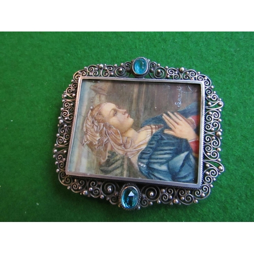 81 - Silver Framed Devotional Figure with Gemset Mount Approximately 2 Inches High