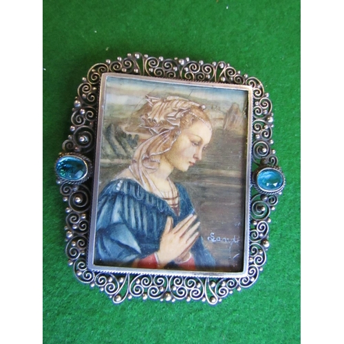 81 - Silver Framed Devotional Figure with Gemset Mount Approximately 2 Inches High