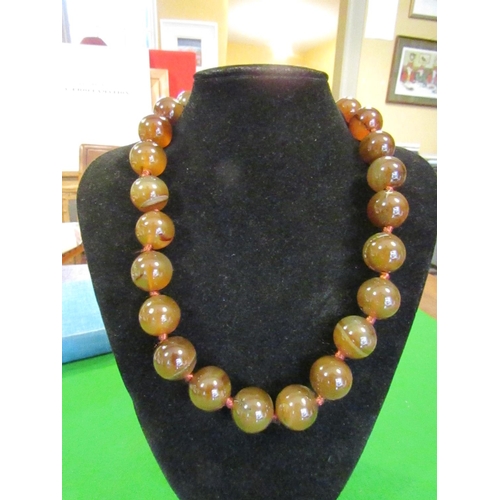 810 - Ladies Carved Agate Bead Necklace Restrung with Clasp