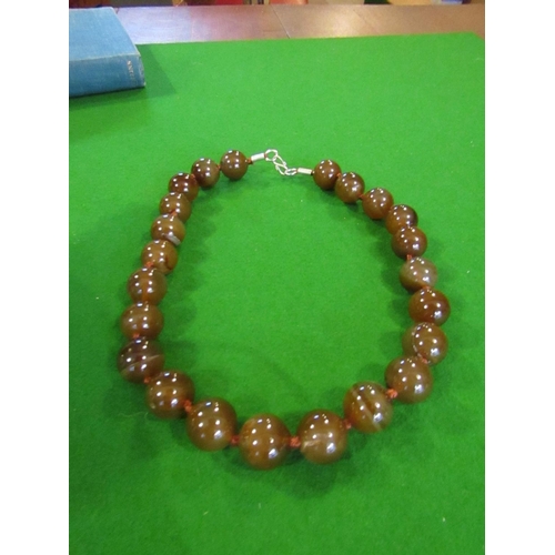 810 - Ladies Carved Agate Bead Necklace Restrung with Clasp