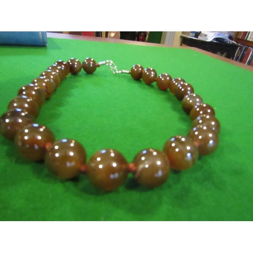 810 - Ladies Carved Agate Bead Necklace Restrung with Clasp