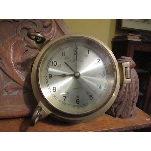 815 - Ships Clock Brass Mounted Approximately 8 Inches Diameter