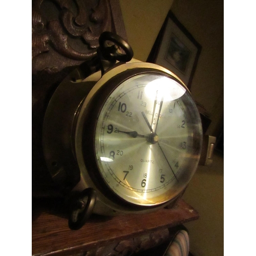 815 - Ships Clock Brass Mounted Approximately 8 Inches Diameter