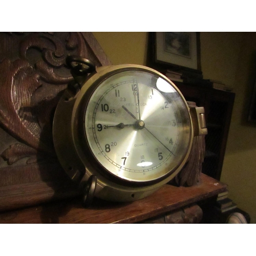 815 - Ships Clock Brass Mounted Approximately 8 Inches Diameter