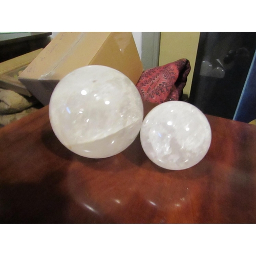 819 - Two Quartz Spheres Largest Approximately 5 Inches Diameter