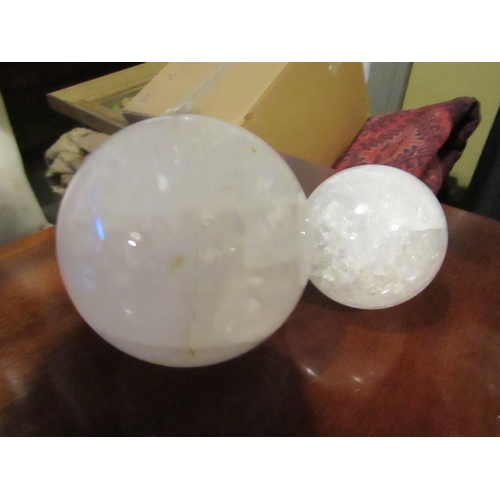 819 - Two Quartz Spheres Largest Approximately 5 Inches Diameter