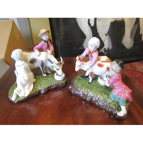 825 - Pair of Dresden Figures Children with Cows Each Approximately 8 Inches High