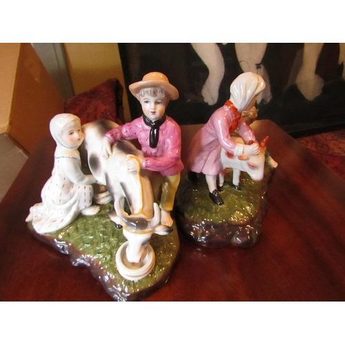 825 - Pair of Dresden Figures Children with Cows Each Approximately 8 Inches High