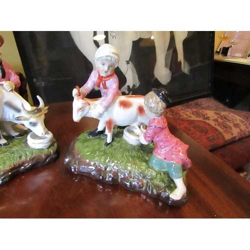 825 - Pair of Dresden Figures Children with Cows Each Approximately 8 Inches High