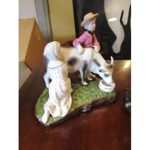 825 - Pair of Dresden Figures Children with Cows Each Approximately 8 Inches High