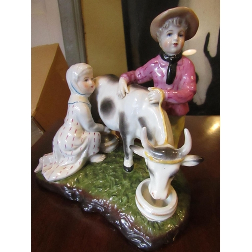 825 - Pair of Dresden Figures Children with Cows Each Approximately 8 Inches High