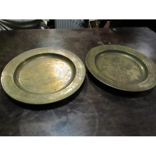 826 - Pair of Antique Chinese Bronze Chargers with Incised Decoration Each Approximately 11 Inches Diamete... 