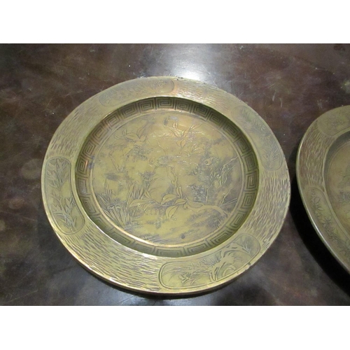 826 - Pair of Antique Chinese Bronze Chargers with Incised Decoration Each Approximately 11 Inches Diamete... 