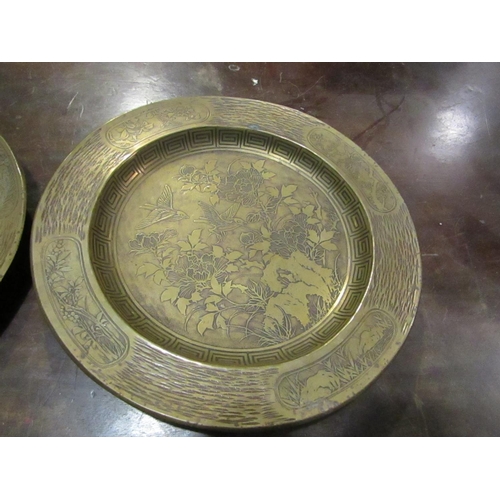 826 - Pair of Antique Chinese Bronze Chargers with Incised Decoration Each Approximately 11 Inches Diamete... 