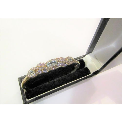 830 - 9 Carat Gold Ladies Bracelet Mounted with Aquamarine, Amethyst and Diamonds Hinged Form Attractive C... 