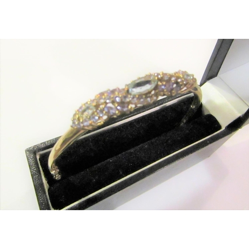 830 - 9 Carat Gold Ladies Bracelet Mounted with Aquamarine, Amethyst and Diamonds Hinged Form Attractive C... 