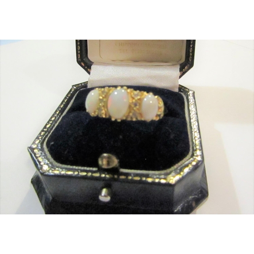 831 - Ladies 18 Carat Yellow Gold Mounted Opal Ring with Good Pinfire Size O