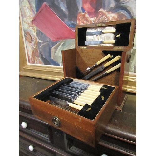 832 - Edwardian Canteen of Cutlery with Hinged Top Foldout Drawer