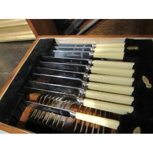 832 - Edwardian Canteen of Cutlery with Hinged Top Foldout Drawer