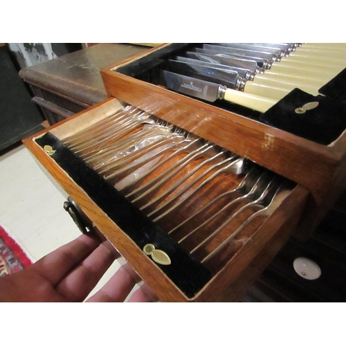 832 - Edwardian Canteen of Cutlery with Hinged Top Foldout Drawer