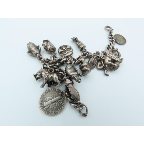 836 - Solid Silver Ladies Charm Bracelet Laden with Various Charms