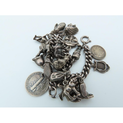 836 - Solid Silver Ladies Charm Bracelet Laden with Various Charms