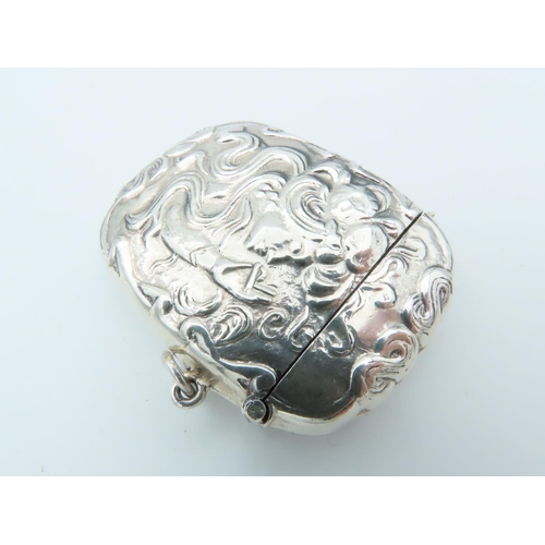 837 - Solid Silver Vesta Case Embossed Decoration Hinged Cover and Striker Decorated with Side Profile Lad... 