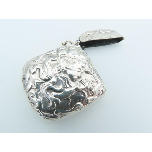 837 - Solid Silver Vesta Case Embossed Decoration Hinged Cover and Striker Decorated with Side Profile Lad... 