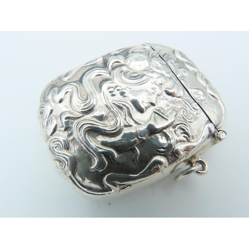 837 - Solid Silver Vesta Case Embossed Decoration Hinged Cover and Striker Decorated with Side Profile Lad... 