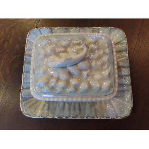 839 - Belleek Fine Porcelain Dish with Cover and Rest Approximately 7 Inches Wide