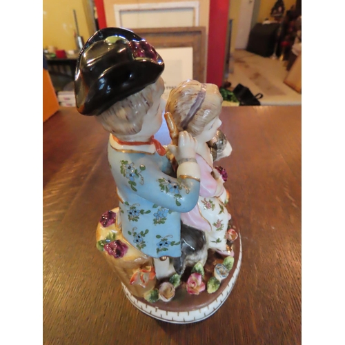 840 - Antique Dresden Fine Porcelain Figure of Children with Goat and Flowers Approximately 7 Inches High