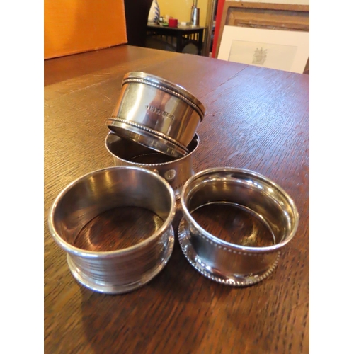 843 - Four Solid Silver Napkin Rings Antique