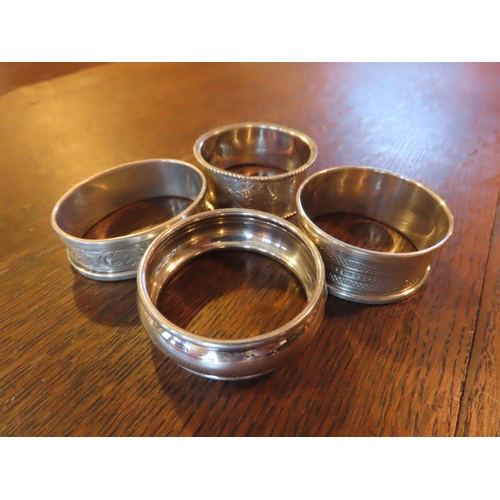 844 - Four Solid Silver Napkin Rings Antique