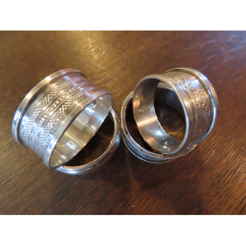 844 - Four Solid Silver Napkin Rings Antique